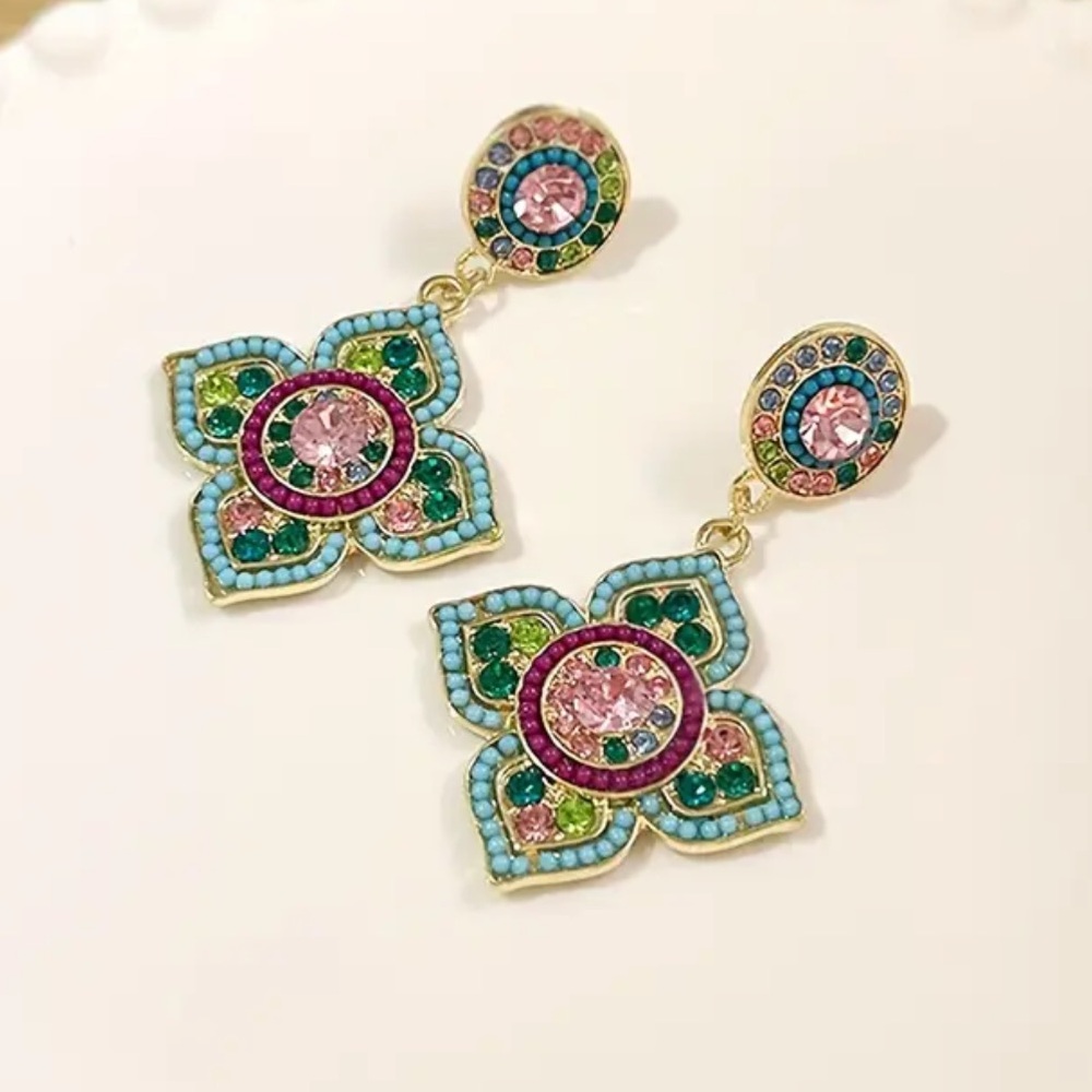 Colorful Floral Drop Earrings - Picture 1 of 3